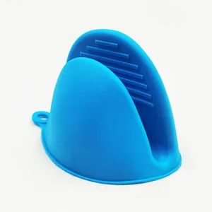 Blue silicone mini oven mitt heat resistant pinch grip pot holder for kitchen baking use.