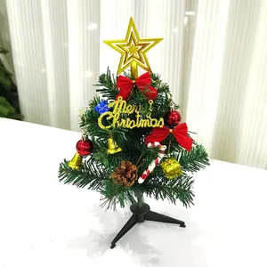 Kit Mini Albero di Natale Artificiale da Scrivania con Ornamenti in PVC e Luci LED Multicolore a Batteria Decorazione da Tavolo