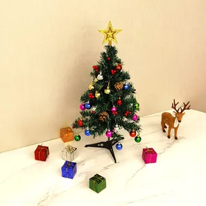 Mini Desktop Christmas Tree Set With LED Lights and Ornaments PVC Small Artificial Xmas Tree for Table Top Holiday Decor