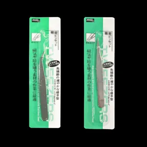 Stainless steel nail tweezers set, curved and straight tips for precision art design details.