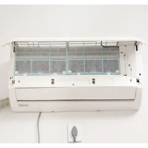 Air conditioner dust filter mesh detail view, home air purifier replacement filter cotton.