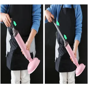 Detailed view of pneumatic toilet plunger showing operation steps for clearing clogs easily.