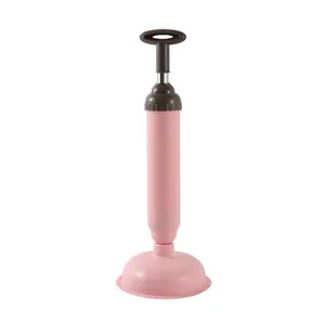 Manual toilet plunger drain unblocker pink and brown household bathroom cleaning tool