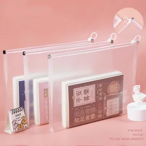 Transparent frosted plastic document bag with zipper, large capacity file organizer for A4 A5.