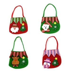 Cartoon Christmas Gift Bag Felt Santa Snowman Reindeer Bear Pattern Handle Sequin Decoration Party Supplies Handheld Bag