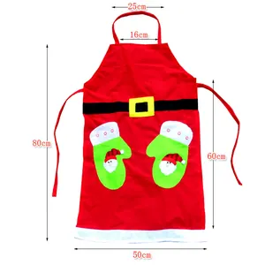 Schéma de taille détaillé pour tablier de Père Noël rouge avec poches en forme de moufles vertes