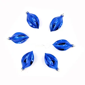 Bolas de Navidad Azules Galvanizadas en Forma de Oliva Adornos Colgantes Metálicos Nervados para el Árbol de Navidad Decoración de Fiestas