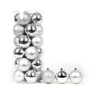 Set of 24 silver Christmas ball ornaments in mixed finishes for tree decor