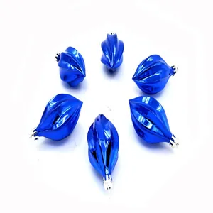 Juego de 6 adornos navideños azules galvanizados en forma de oliva para el árbol