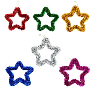 Christmas Star Tinsel Wreath Hanging Ornament 33cm Glitter Star For Home Holiday Indoor DIY Party Decoration