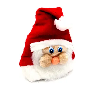 Gorro de Papá Noel de felpa con cara y ribete de piel blanca para las festividades