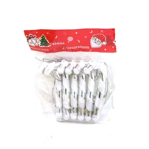 Set aus sechs silber-weiß gestreiften Zuckerstangen-Weihnachtsbaum-Anhängern