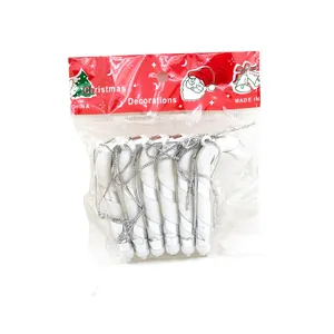 6er-Pack weiß-silberne Weihnachts-Zuckerstangen-Baumanhänger in der Originalverpackung