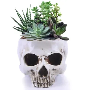 Creative Resin Skull Flower Pot Biomechanical Gothic Planter Halloween Decoration Home Tabletop Micro Landscape Hedgehog Pot