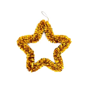 Shiny gold tinsel star hanging ornament for Christmas indoor DIY festive decorations