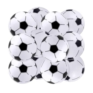 Cluster of black and white inflatable soccer beach balls for water play