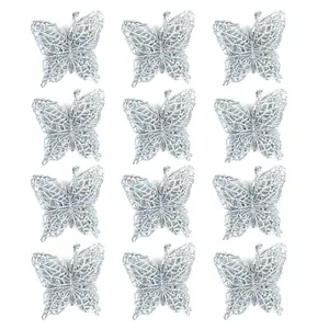 Set of 12 silver glitter butterfly ornaments for Christmas tree decoration DIY crafts