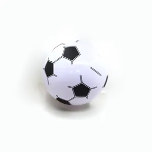 Detail view of inflatable black and white soccer beach ball toy for children's outdoor play