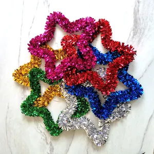 Vibrant multi-color 33cm tinsel star ornaments for festive indoor DIY home decoration