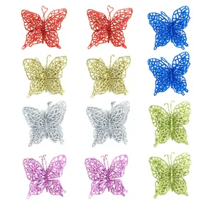 PVC Christmas Glitter Butterfly Ornaments Hollow DIY Xmas Tree Hanging Decorations For Home Party Festival Wedding Decor