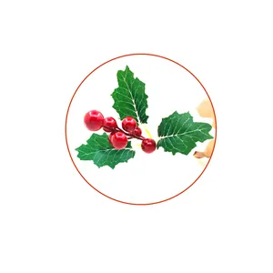Detailed close-up view of artificial red berries with green leaves for Christmas DIY decor