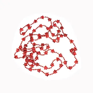 Red Christmas beaded garland with shiny star ornaments for holiday tree decoration