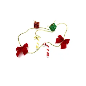 Christmas Tree Hanging Decoration Garland Chain Gold Bead Chain With Colorful Balls Or Candy Cane For Holiday Party Decor