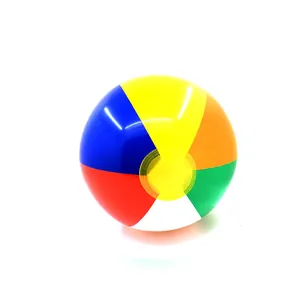 Macro detail of a 35cm vibrant multi-color inflatable beach ball for pool water games
