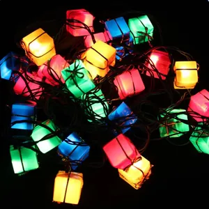 Christmas Decoration LED String Lights Colorful Gift Box Shape Hollow Heart Fairy Lights For Holiday Tree Party Decor