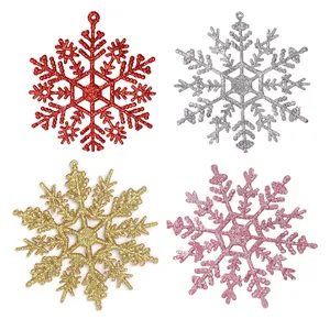 Glitter Plastic Kerst Sneeuwvlok Hangende Ornamenten Veelkleurige Sneeuwvlok Boomversieringen Voor Feest Huisdecoratie Cadeau
