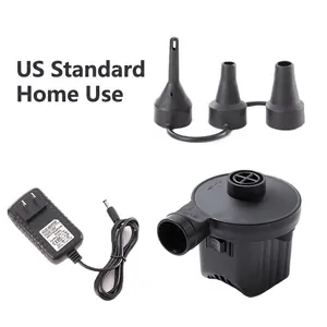 Electric air pump kit featuring US plug adapter and three sizes of nozzles detail