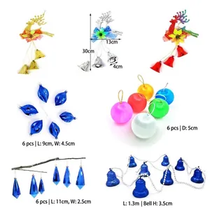 Detailed size guide for assorted Christmas tree ornaments with reindeer bells and baubles