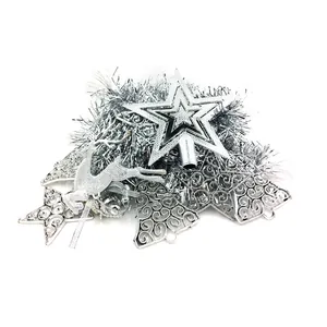 Assorted silver Christmas tree decoration kit featuring star topper and ornaments