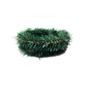 Detailed view of a 5.5-meter green Christmas tinsel garland for holiday tree decoration