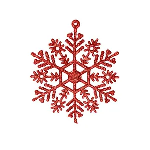 Gedetailleerd overzicht van een rode glinsterende sneeuwvlok ornament voor kerstboom.