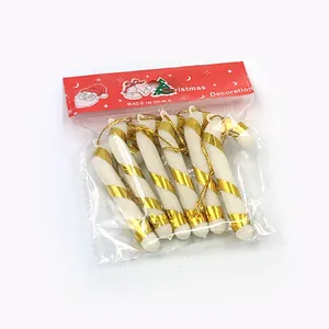 6er-Set weiß-goldene Weihnachts-Zuckerstangen-Ornamente für die Baumdekoration