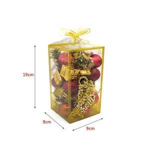 Boîte cadeau d'ornements de Noël avec 32 pièces rouge et or, taille 9x9x19cm