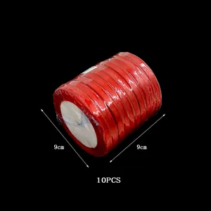 Set di 10 rotoli di nastro di raso rosso per confezioni regalo e decorazioni nozze