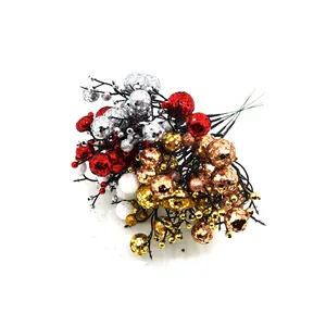 Set van kleurrijke glitter kerst kunstmatige bessenstelen voor feestelijke boomdecoratie