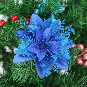 Prachtvolle blaue Glitzer-Weihnachtssternblume für festliche Baum- und Kranzdekoration