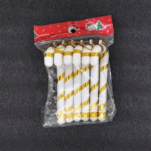 Detailansicht von 6er-Pack goldgestreiften Zuckerstangen aus Kunststoff als Weihnachtsdeko