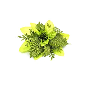 Hellgrüne Glitzer Weihnachtsstern Blume für DIY Kränze und Weihnachtsbaum Deko