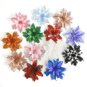 Künstliche glitzernde Weihnachtsblumen in verschiedenen Farben für Baum- und Kranzdekor