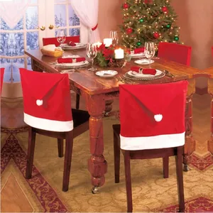 Kerstmuts Stoelhoezen Rood Niet-geweven Stof Eetkamerstoel Rugleuning Hoezen Kerstfeest Diner Huis Decoratie Benodigdheden