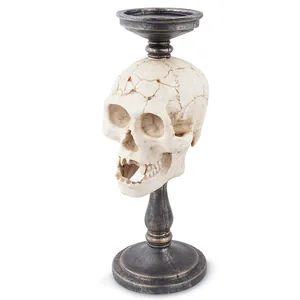 Portavelas gótico de resina con forma de calavera para decoración de Halloween
