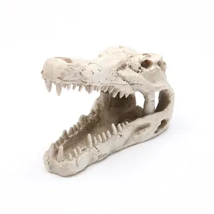 Realistischer Krokodilschädel Harz Aquarium Ornament Fischbecken Dekoration Reptilien Versteckhöhle Simulation Tierknochen Haustierbedarf