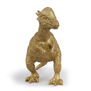 Detailed view of a golden resin dinosaur figurine with realistic scale textures.