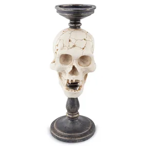 Portavelas de calavera gótica de resina para Halloween con acabado de bronce antiguo