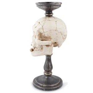 Candelabro calavera resina vintage para decoración gótica y regalos de Halloween.