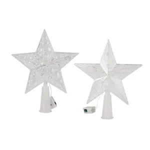 Detailansicht von zwei unterschiedlich strukturierten LED-beleuchteten Christbaumspitzen